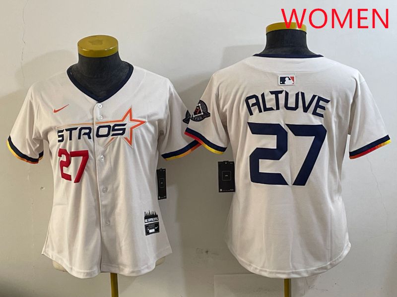 Women Houston Astros #27 Altuve Cream Three generations Joint Name 2025 Nike MLB Jersey style 12->women mlb jersey->Women Jersey